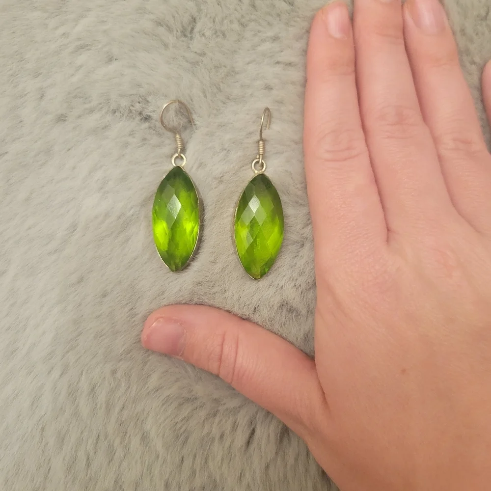 Large Marquise Light Green Gemstone Earrings - Picture 4 of 6